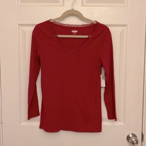 NWT Old Navy Lace Trim Rib Knit Bracelet Sleeve Top in Medium